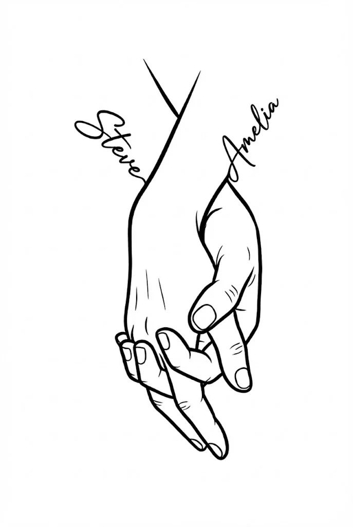 Personalised Name & Hand Line Drawing Print